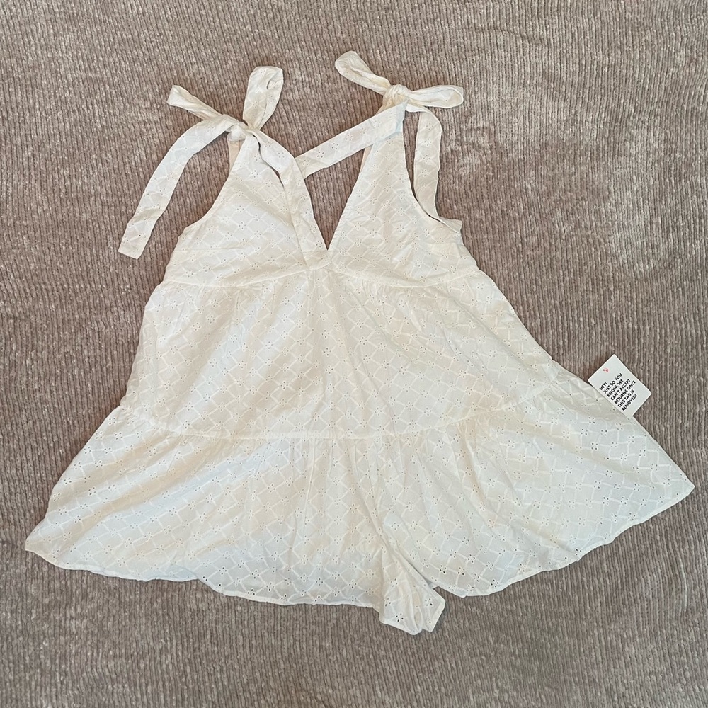 ASOS eyelit tie shoulder smock romper in white